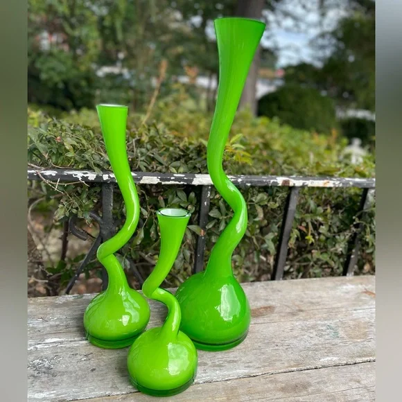Normann Copenhagen green glass MCM Swing Vase 16 inch Normann Copenhagen green glass MCM Swing Vase 16 inch